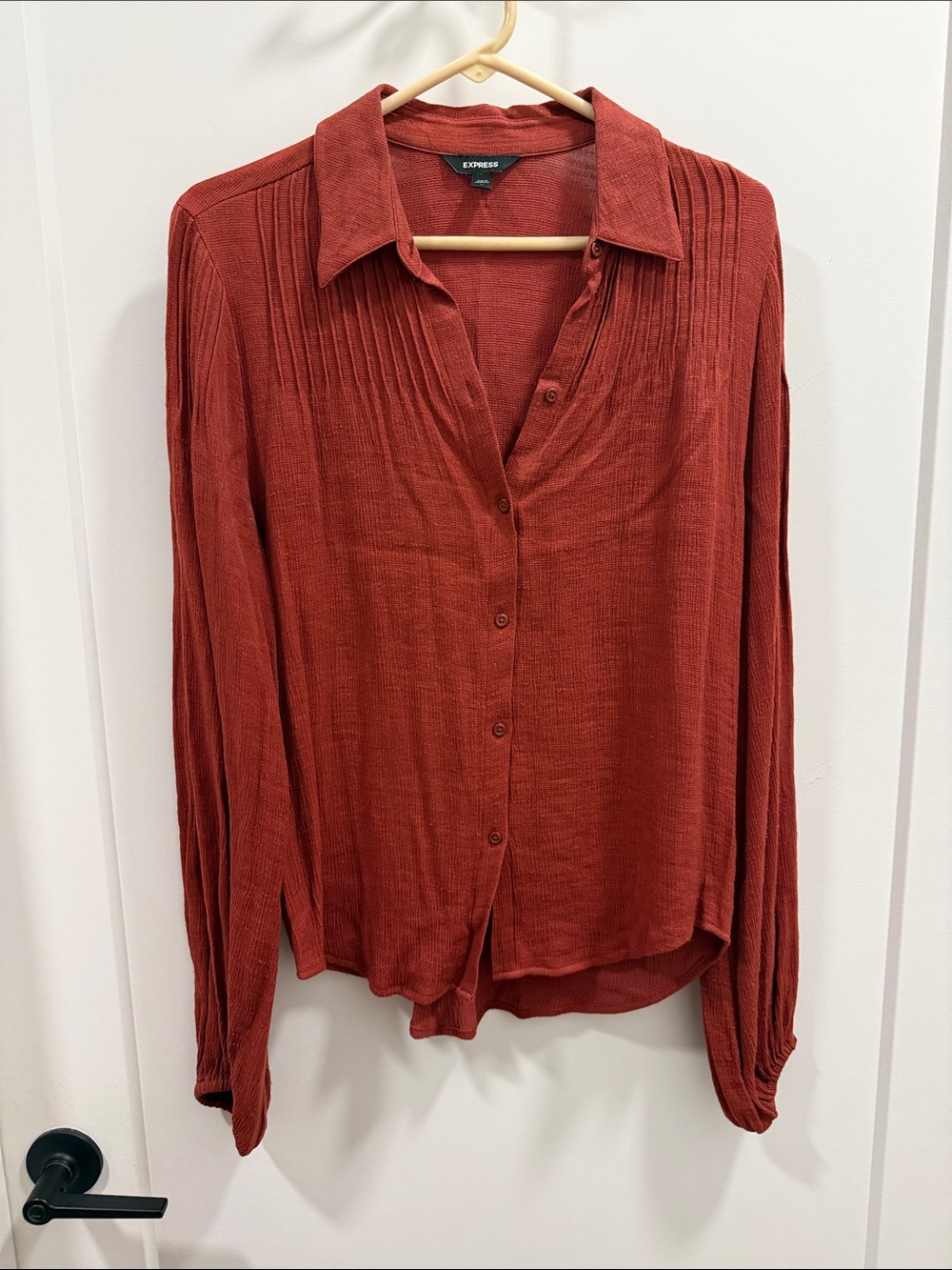 Express Women's Brick Red Button-Front Long Sleeve Shirt